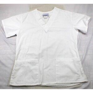 NWOT White AMS Unisex V-Neck Medical Scrub Top S 55% Cotton 45% Polyester With T